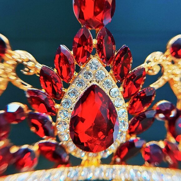Gold Crown Crystal Tiara, Princess Crown, Gold Wedding Tiara, Wedding Ruby Crown main image 5
